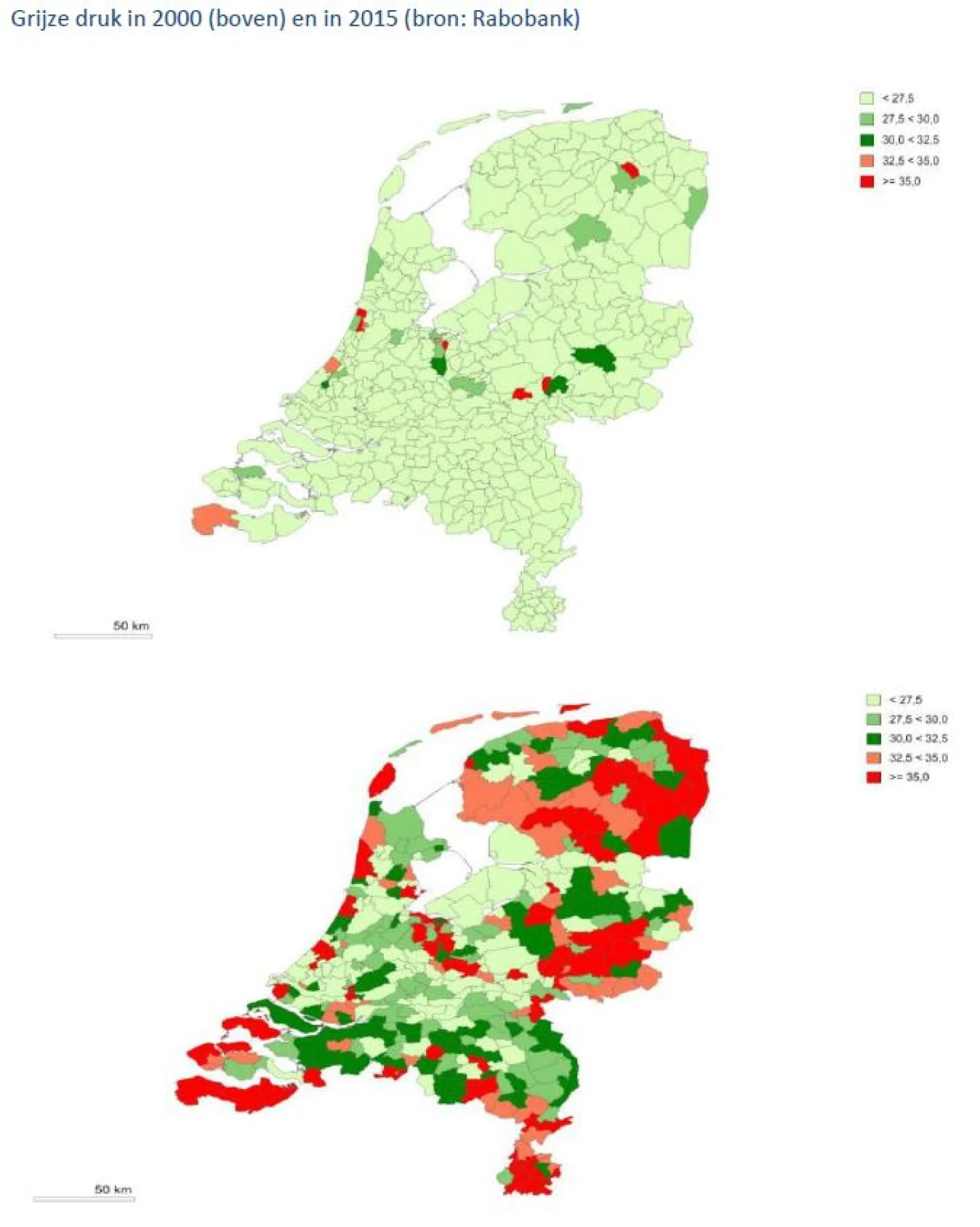 grijze druk in 2000 en in 2015 (vergrijzing)