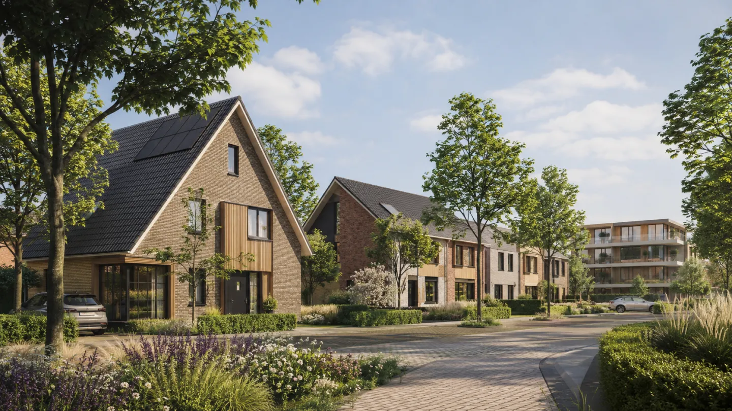 Inspiratiebeeld van nieuwbouwproject Kopermolen in Vaassen met moderne woningen en een groene woonomgeving